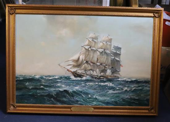 Leslie A. Wilcox (1904-1982) The American Clipper Mischief 548 tons built by James M Hood at Somerset, Mass 1853 23.5 x 35.5in.